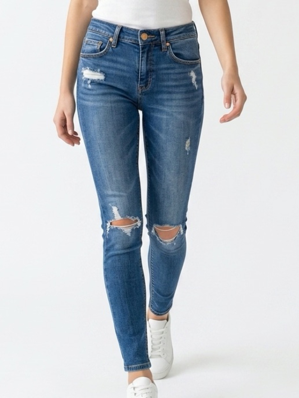 Blank NYC The Reade Distressed Skinny Jeans Blue Dark Wash 25 Raw Hem 03CA71